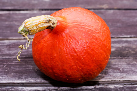 pumpkin on the old wooden brown table backgroundの写真素材