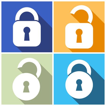 Four vector open and closed locks flat designのイラスト素材