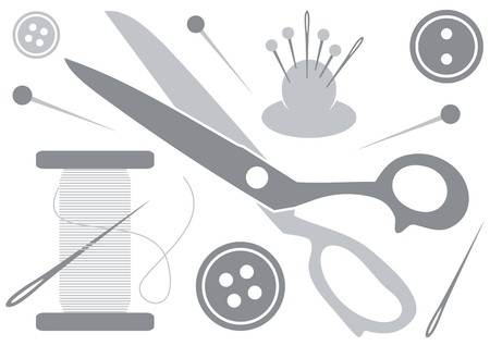 Grey sewing icons set on white backgroundのイラスト素材