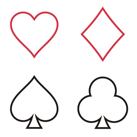 Playing cards outline symbols collection on white backgroundのイラスト素材