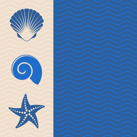 card with sea icons and wavy linesのイラスト素材