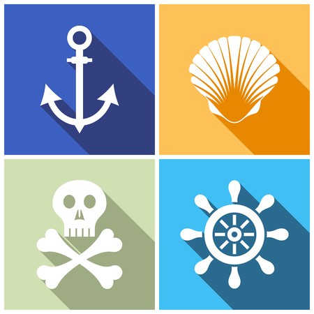 White marine icons on colorful backgrounds flat designのイラスト素材