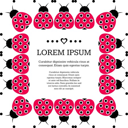 Cute baby invitation card with red ladybirds frameのイラスト素材
