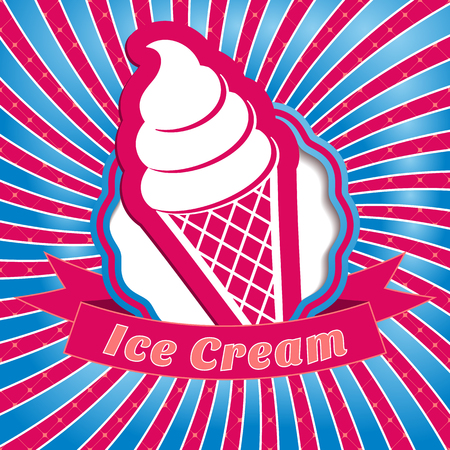 Ice cream vintage label on sunrays backgroundのイラスト素材