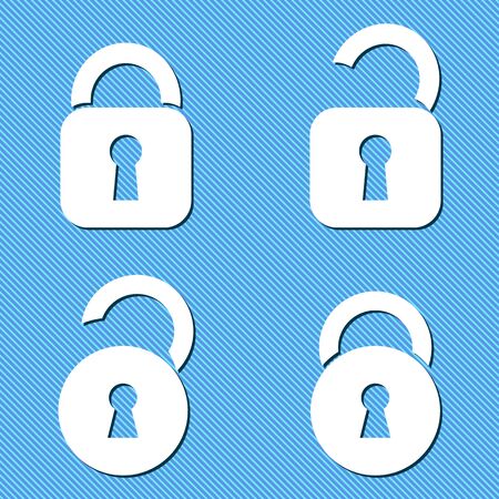 Four white vector open and closed padlock iconsのイラスト素材
