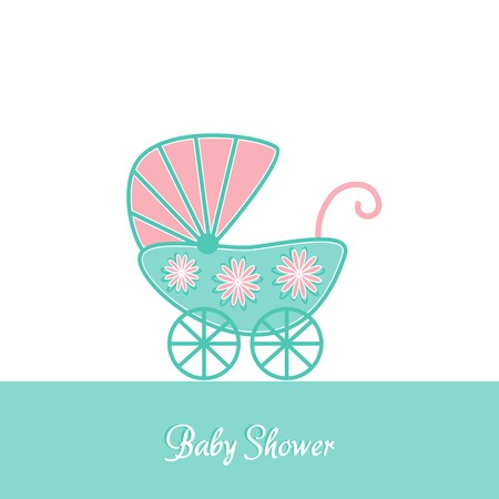 Baby shower vintage invitation card template with strollerのイラスト素材