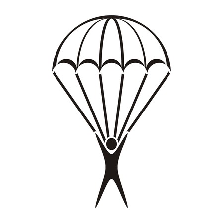 Black vector parachute jumper icon on white backgroundのイラスト素材