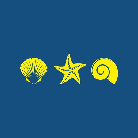 Simple blue card with sea shells and starfishのイラスト素材
