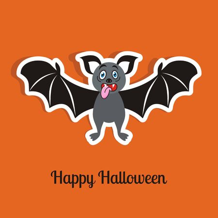 Happy halloween orange card with funny scary batのイラスト素材