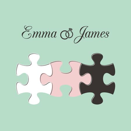 Mint wedding invitation with three joined puzzle piecesのイラスト素材