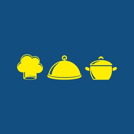 Simple blue card with three yellow kitchen symbolsのイラスト素材