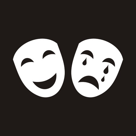 Two white happy and sad theatrical masks isolatedのイラスト素材