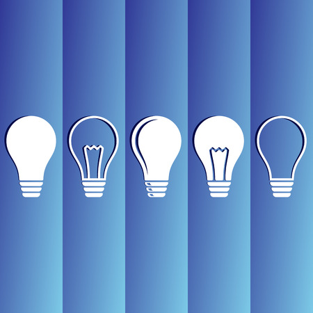 White light bulb vector icons on blue backgroundのイラスト素材