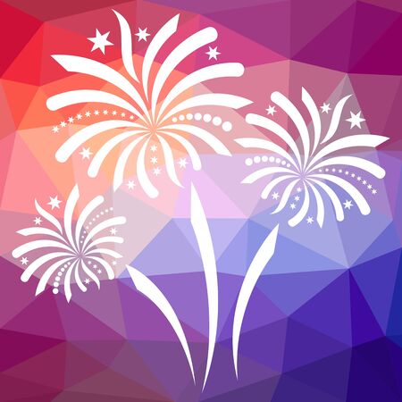 White vector firework on colorful mosaic triangle backgroundのイラスト素材