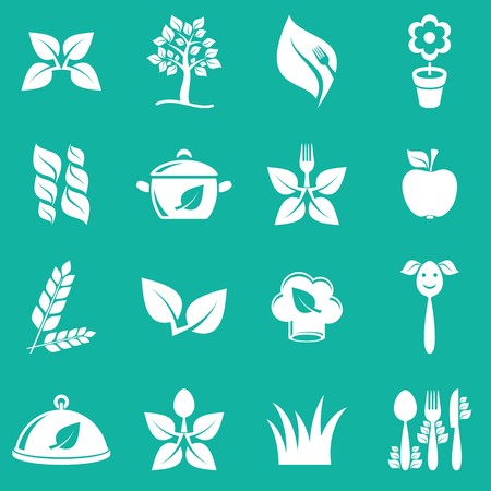 White vector vegetarian food icons on green backgroundのイラスト素材