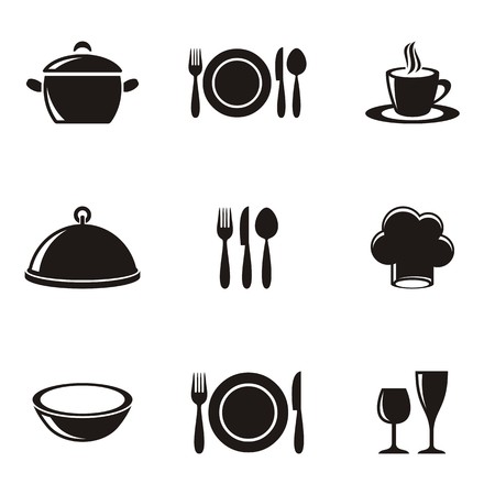 Cooking and kitchen restaurant menu silhouette icons collectionのイラスト素材