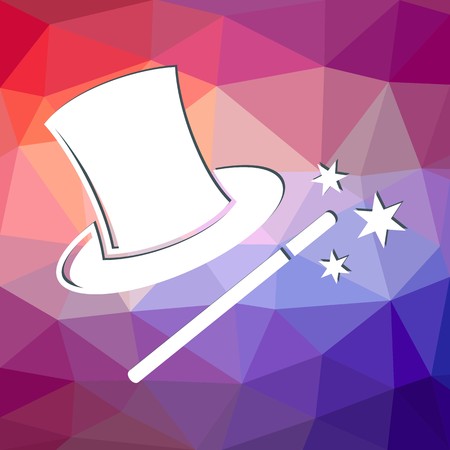 Magic wand and hat on colorful triangle backgroundのイラスト素材