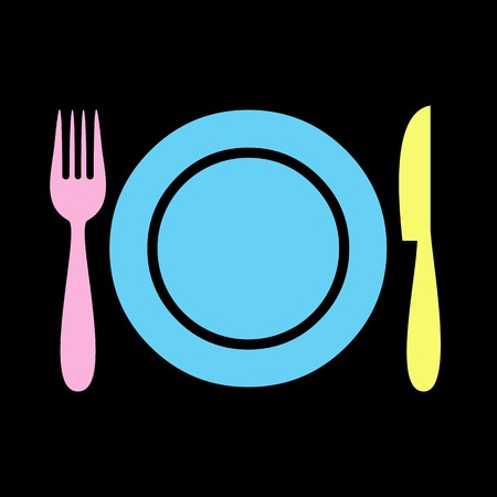 Plate with fork and knife colorful vector iconのイラスト素材