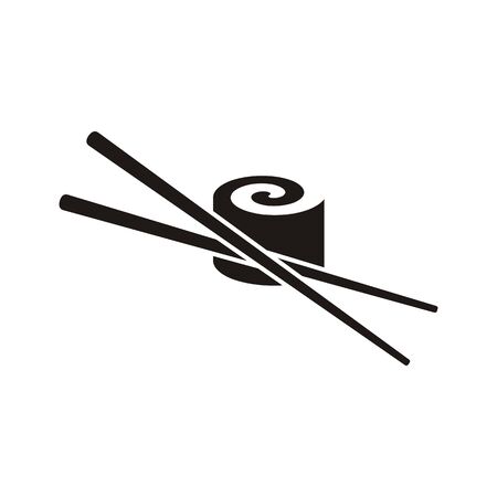 Black vector sushi with chop sticks icon isolatedのイラスト素材