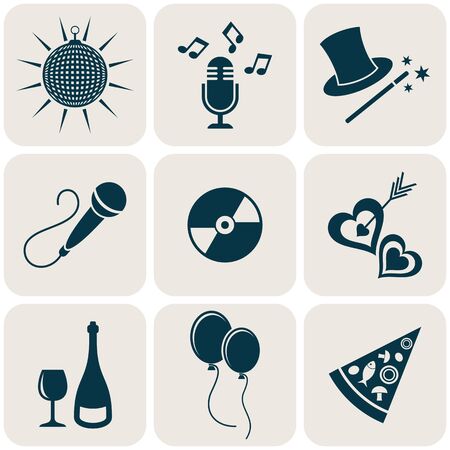 Party and entertainment retro icons collection in squaresのイラスト素材