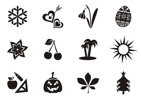 Black vector calendar months symbols collection isolatedのイラスト素材