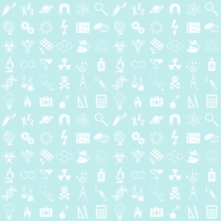 Blue seamless vector pattern with various science iconsのイラスト素材