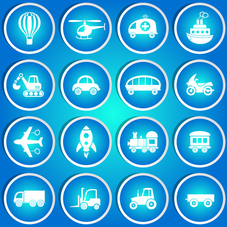 Cute vector transport icons in blue circle stickersのイラスト素材