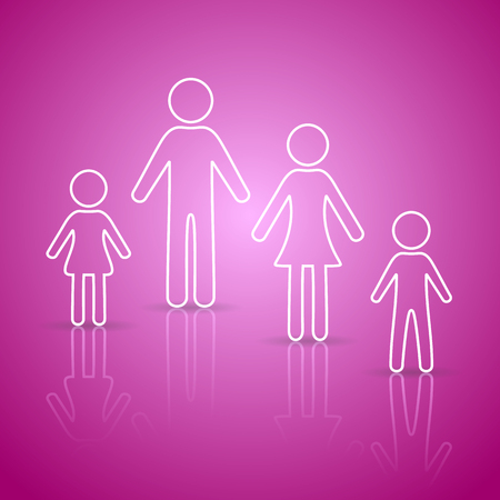 White family members outline icons on pink backgroundのイラスト素材