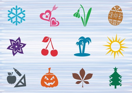 Colorful vector calendar months seasonal symbols collectionのイラスト素材