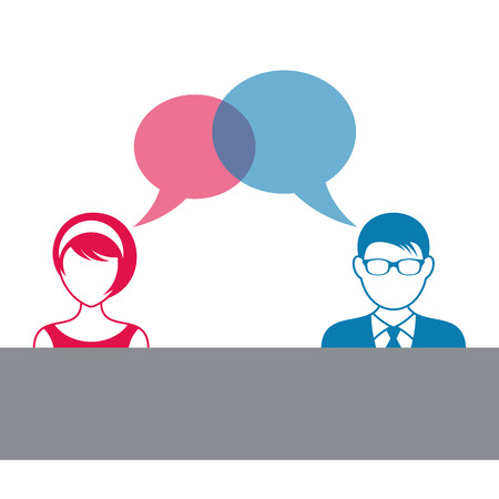 Man and woman icons with dialog speech bubblesのイラスト素材