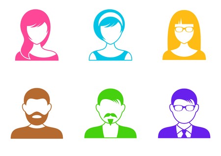 Men and women colorful icons on white backgroundのイラスト素材