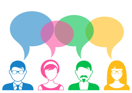 Men and women colorful icons with speech bubblesのイラスト素材