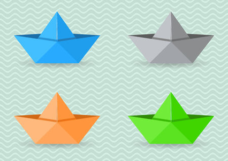 Set of four colorful vector paper origami boatsのイラスト素材