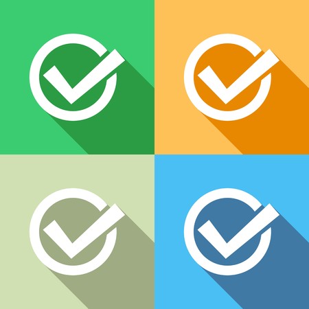 White tick icon on colorful backgrounds flat designのイラスト素材