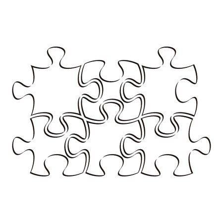 Black vector outline puzzle pieces joined together isolatedのイラスト素材
