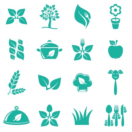 Green vector vegetarian food icons on white backgroundのイラスト素材