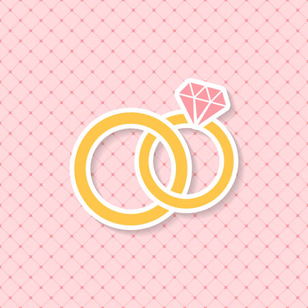 Vector wedding card with rings on pink backgroundのイラスト素材
