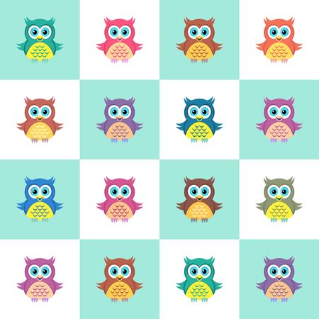 Cute colorful simple seamless christmas pattern with owlsのイラスト素材