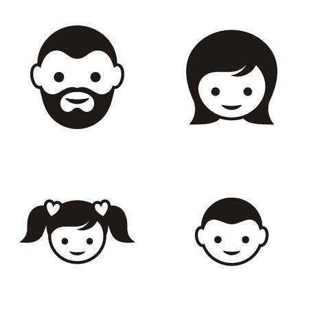 Set of four black family member face iconsのイラスト素材