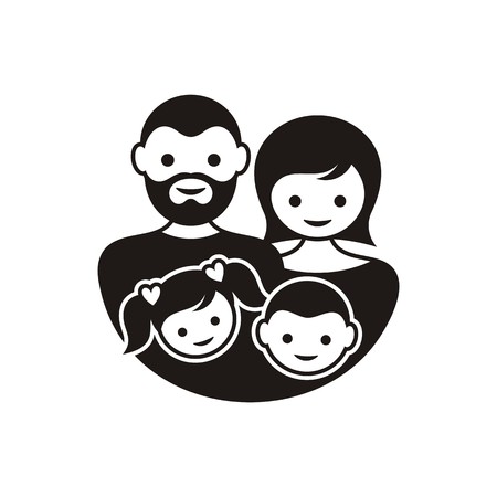 Simple black family symbol with parents and childrenのイラスト素材