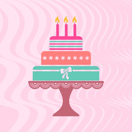 Beautiful vintage happy birthday card with colorful cakeのイラスト素材