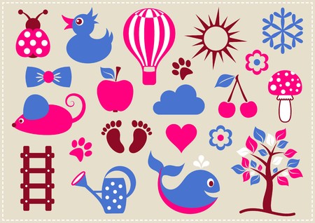 Colorful baby icons collection on light grey backgroundのイラスト素材
