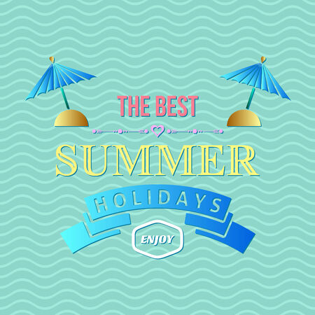Colorful summer holidays typography on blue sea backgroundのイラスト素材