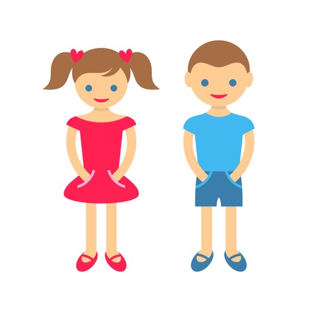 Cute boy and girl isolated on white backgroundのイラスト素材