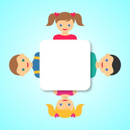 Little cute children friends around the tableのイラスト素材