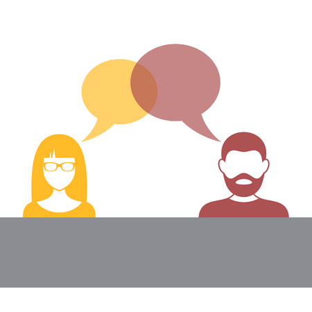 Man and woman with speech bubbles illustrationのイラスト素材