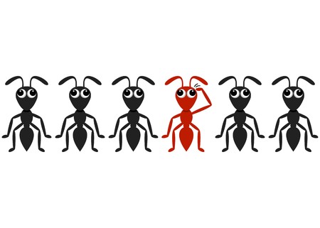 Black ant cartoon characters row with red oneのイラスト素材