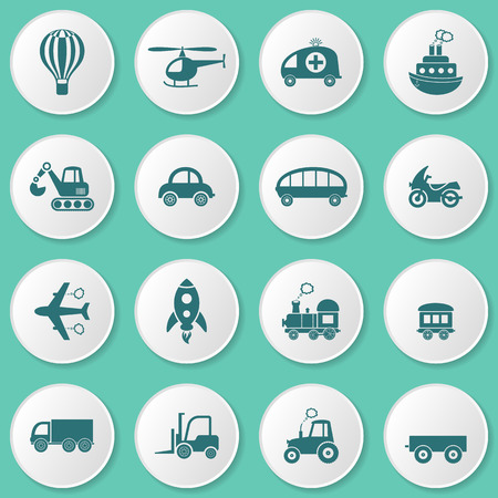 Cute vector different transport icons on white buttonsのイラスト素材