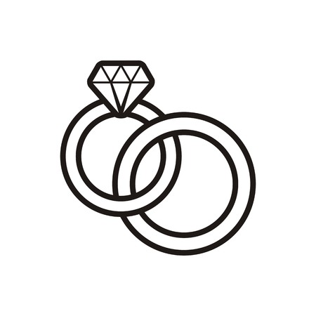 Black vector wedding rings outline icon on whiteのイラスト素材
