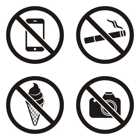 Four vector black circle prohibited signs on whiteのイラスト素材